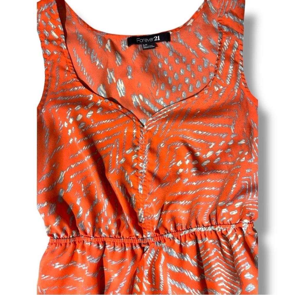 Forever 21 Orange/White and Gray Patterned Sweatheart Neck Sleveless Mini Dress - Picture 12 of 16